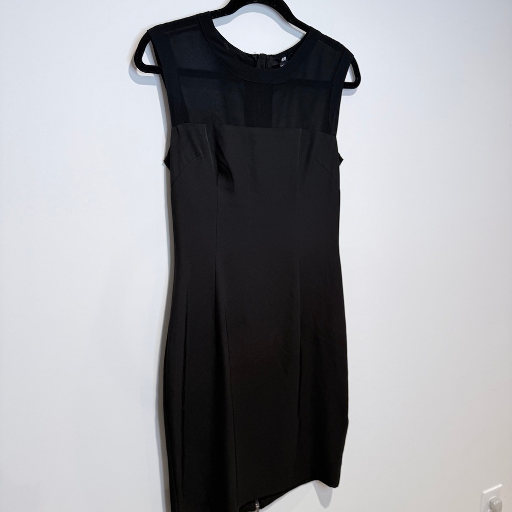 H&M Sheath Dress Black Mesh Panel Sleeveless Sheath‎ Zipper Back Size 8